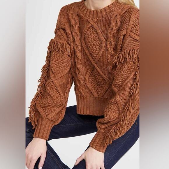 Line & Dot Jasper Chunky Oversized Fringe Sweater Rust Burnt Orange Small - Picture 3 of 13